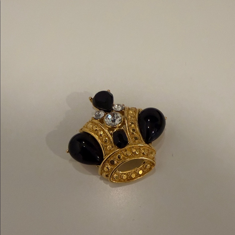 Vtg Trifari Royal Imperial Gold and Black Crown Brooch - Picture 4 of 9
